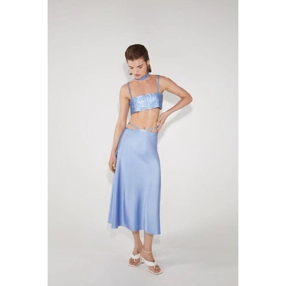 Nue Studio Charlotte Top iin Sky Blue Medium New Womens Cropped Crystal Tank - Picture 13 of 16